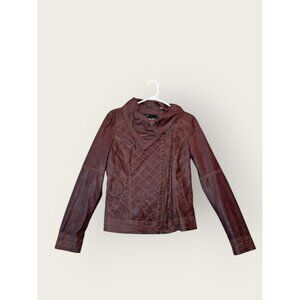 Guess Women's Deep Brown Faux Leather Jacket Size Medium